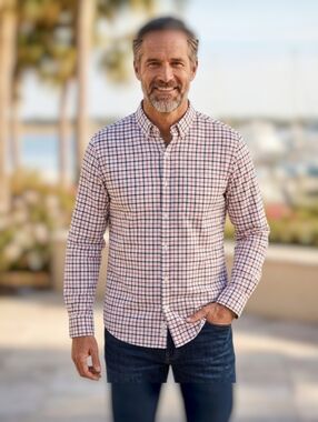 Hawker Rye Oxford Button Down Long Sleeve Shirt Men's L Red Black White Plaid